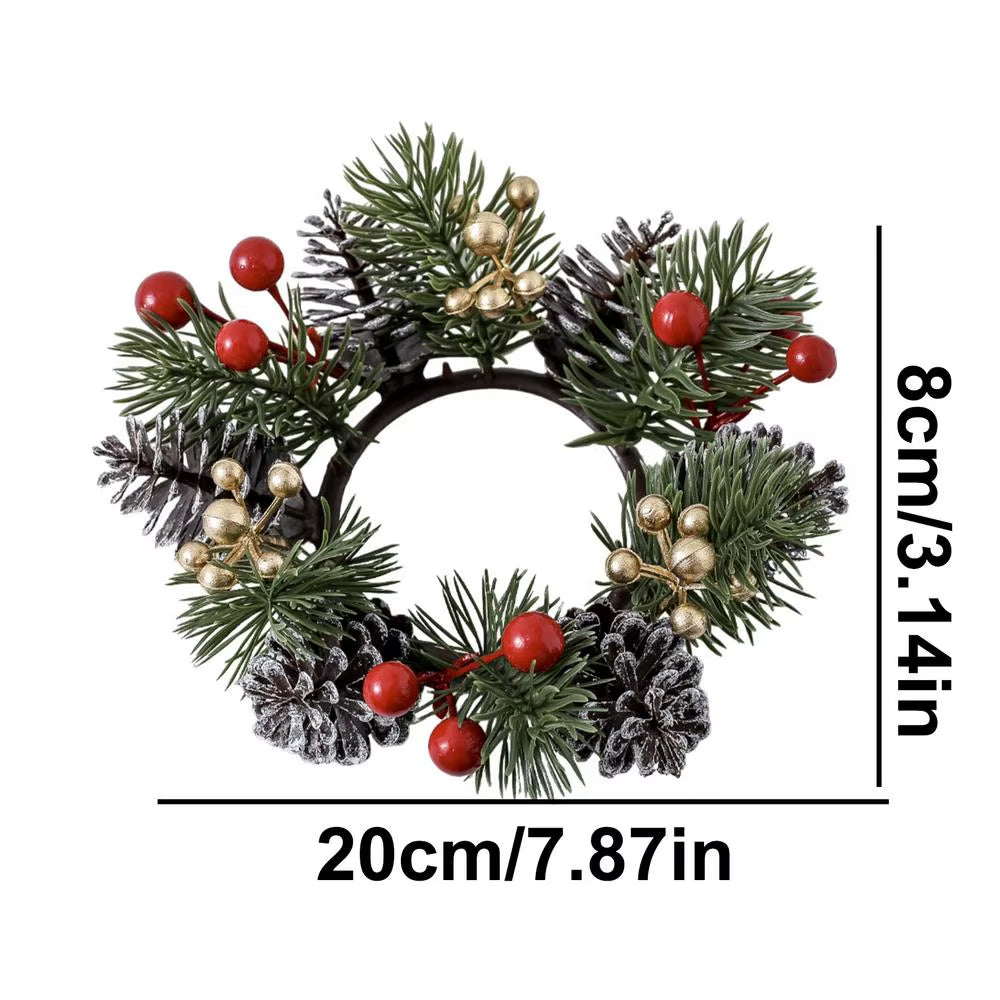 Christmas Candle Holder Candlestick Wreath Artificial Cherry Pinecone Garland Ornaments Home New Year Xmas Wedding Party Decor