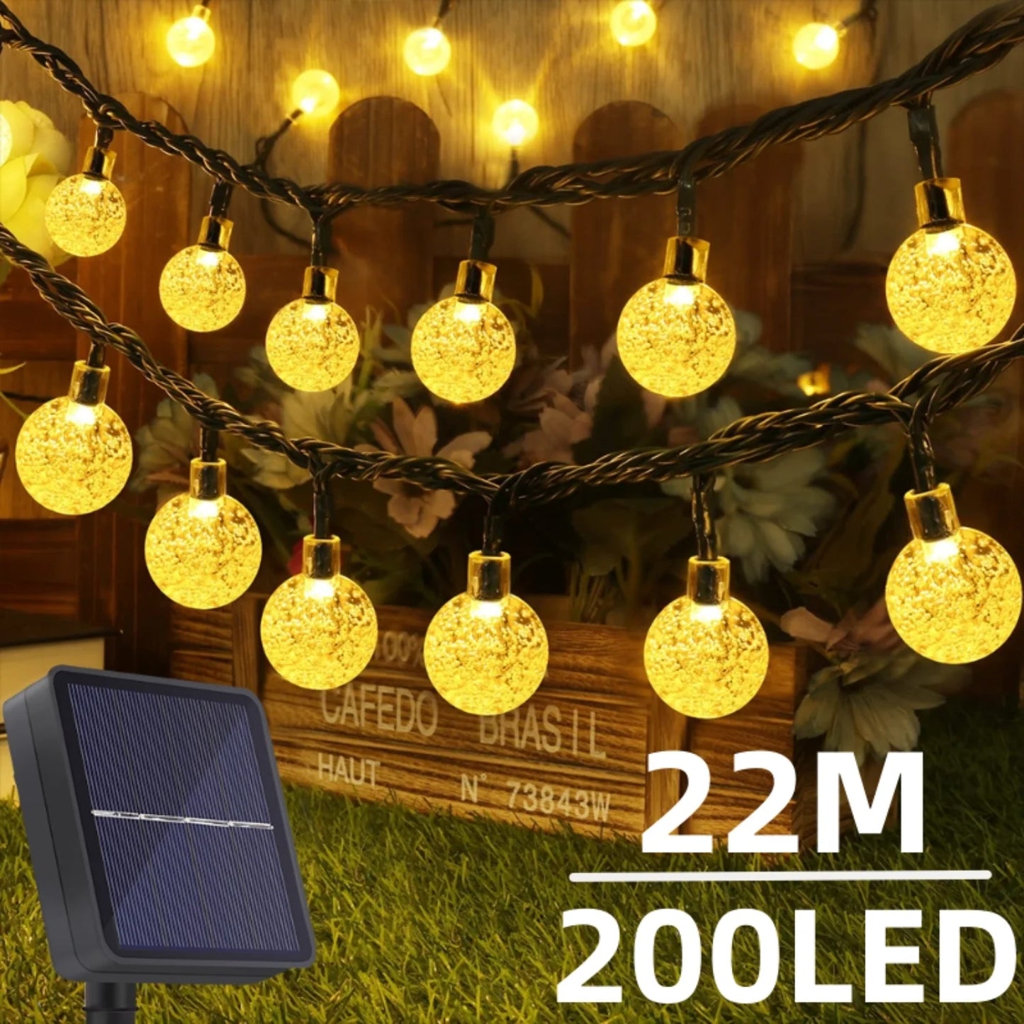 Outdoor Solar Fairy Lights – 200 LED Waterproof Crystal Globe Festoon Lights for Garden & Holiday Decor