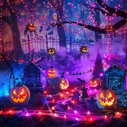 Halloween Purple Fairy String Lights – 100/200 LED Black Wire, 8 Modes for Party & Holiday Decor