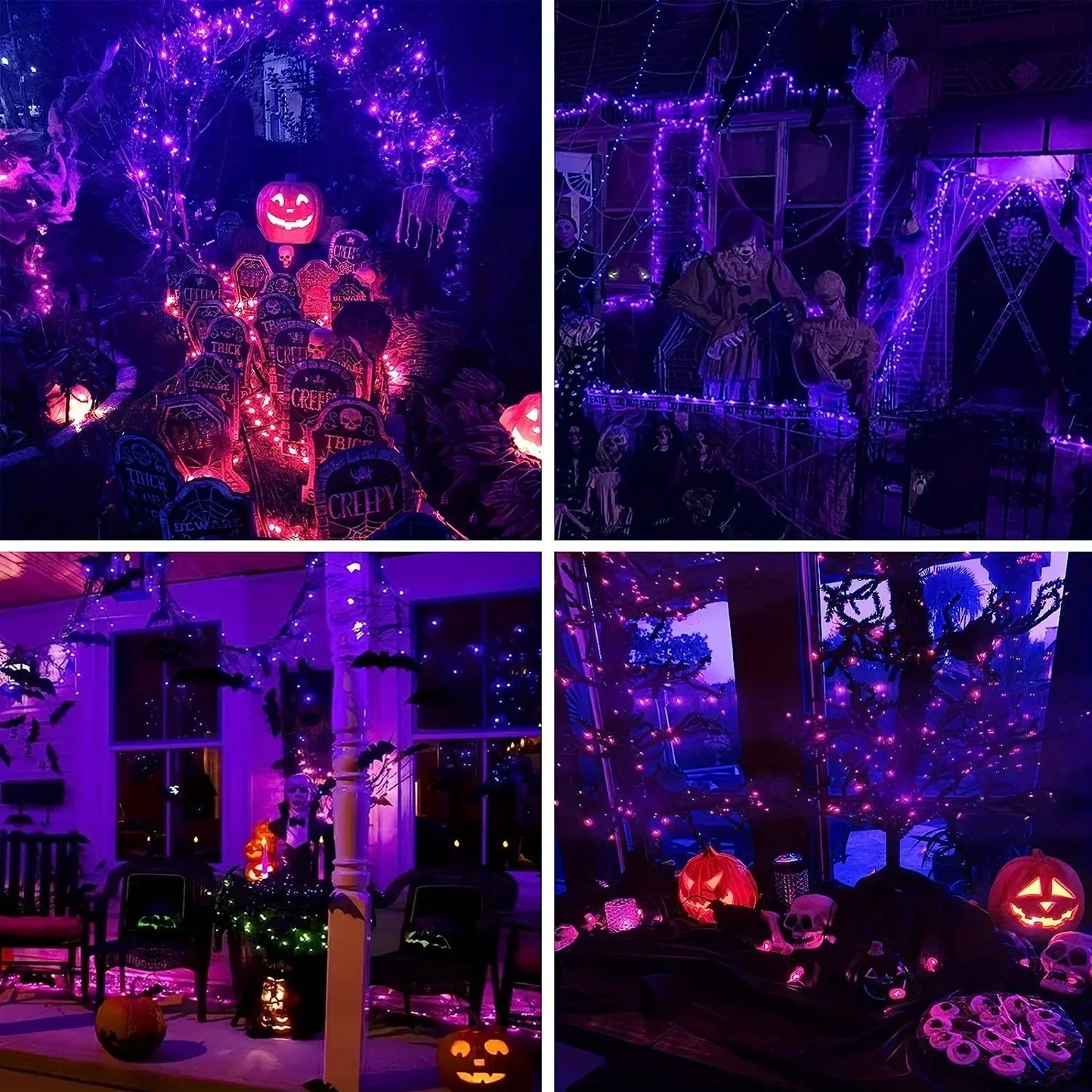 Halloween Purple Fairy String Lights – 100/200 LED Black Wire, 8 Modes for Party & Holiday Decor