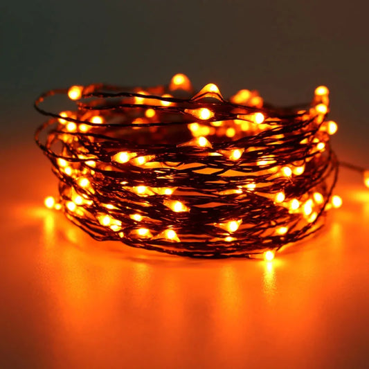 30M 300 LED Halloween Fairy Lights – Orange on Black Wire