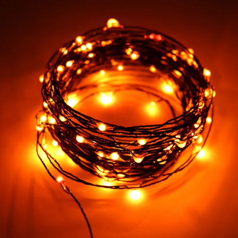30M 300 LED Halloween Fairy Lights – Orange on Black Wire