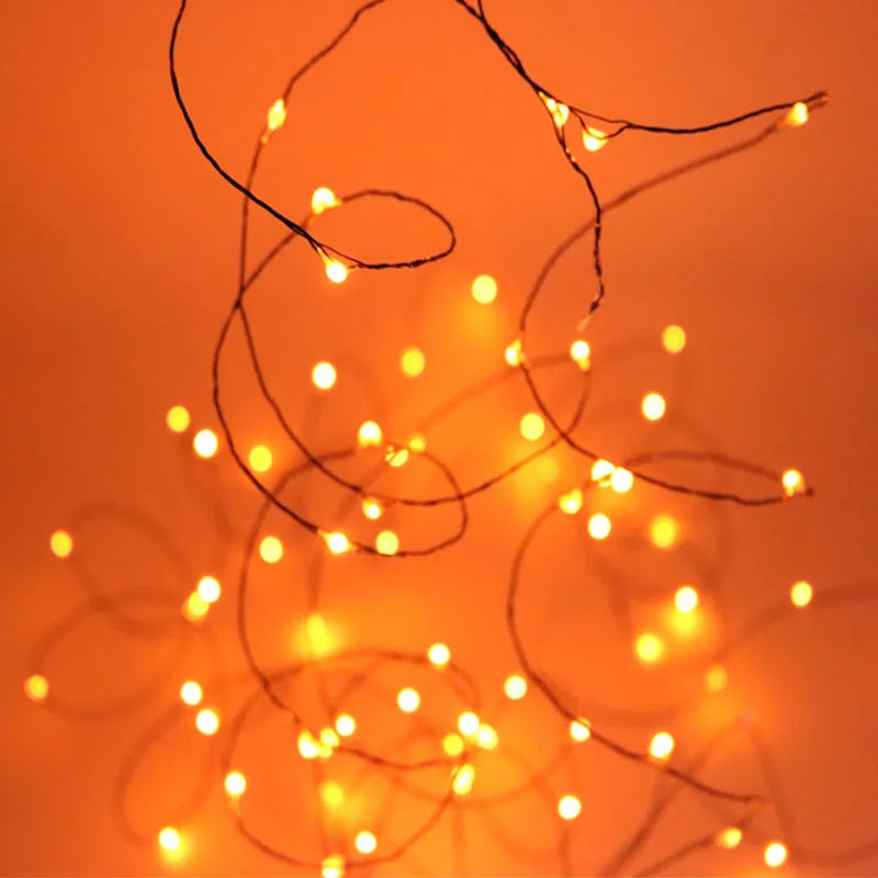 30M 300 LED Halloween Fairy Lights – Orange on Black Wire