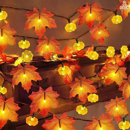 Autumn Maple Leaf & Pumpkin LED Garland – Halloween & Home Decor