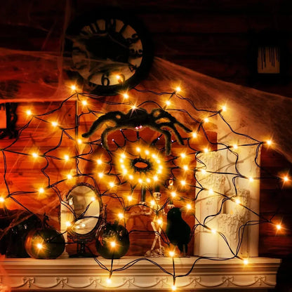 Halloween LED Spider Web Lights – Glowing Decoration for Yard, Window & Party