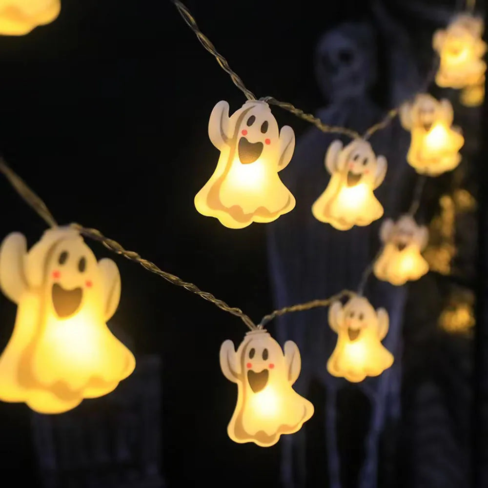Spooky Halloween LED String Lights – Pumpkins, Ghosts & Spider Web Decor