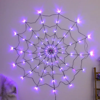 Halloween LED Spider Web Lights – Glowing Decoration for Yard, Window & Party