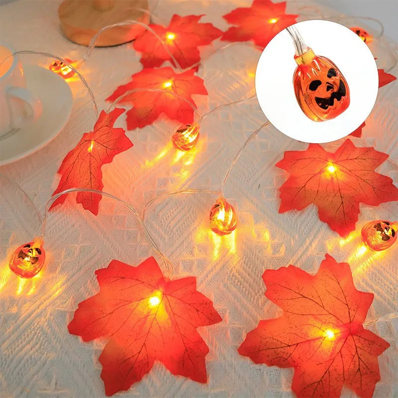 Autumn Maple Leaf & Pumpkin LED Garland – Halloween & Home Decor