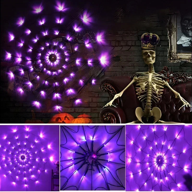 Halloween LED Spider Web Lights – Glowing Decoration for Yard, Window & Party