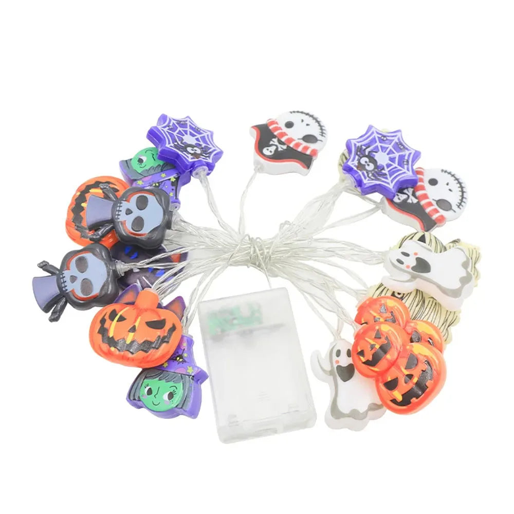 Spooky Halloween LED String Lights – Pumpkins, Ghosts & Spider Web Decor