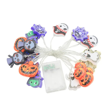 Spooky Halloween LED String Lights – Pumpkins, Ghosts & Spider Web Decor