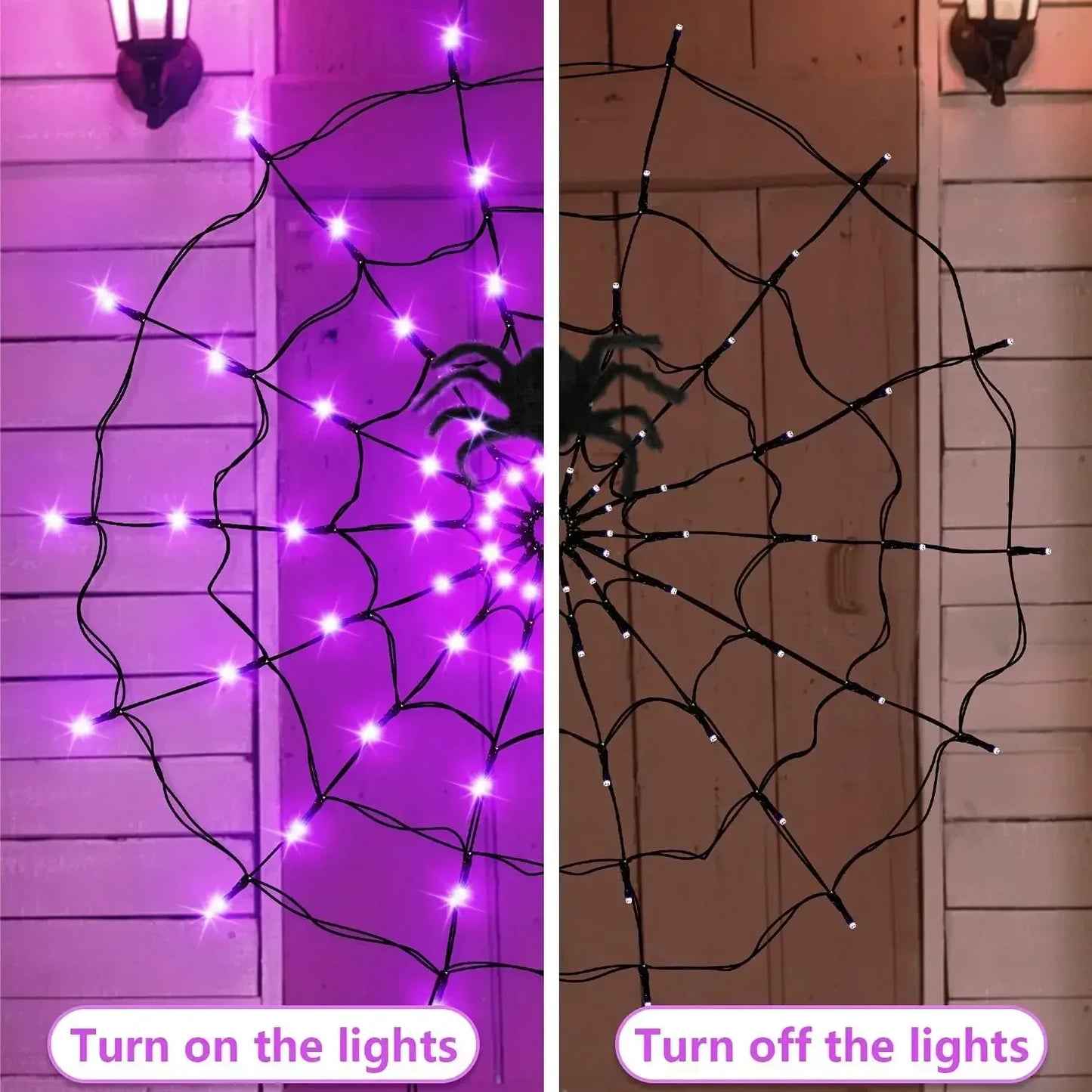 Halloween LED Spider Web Lights – Glowing Decoration for Yard, Window & Party