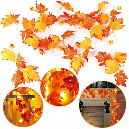 Autumn Maple Leaf & Pumpkin LED Garland – Halloween & Home Decor