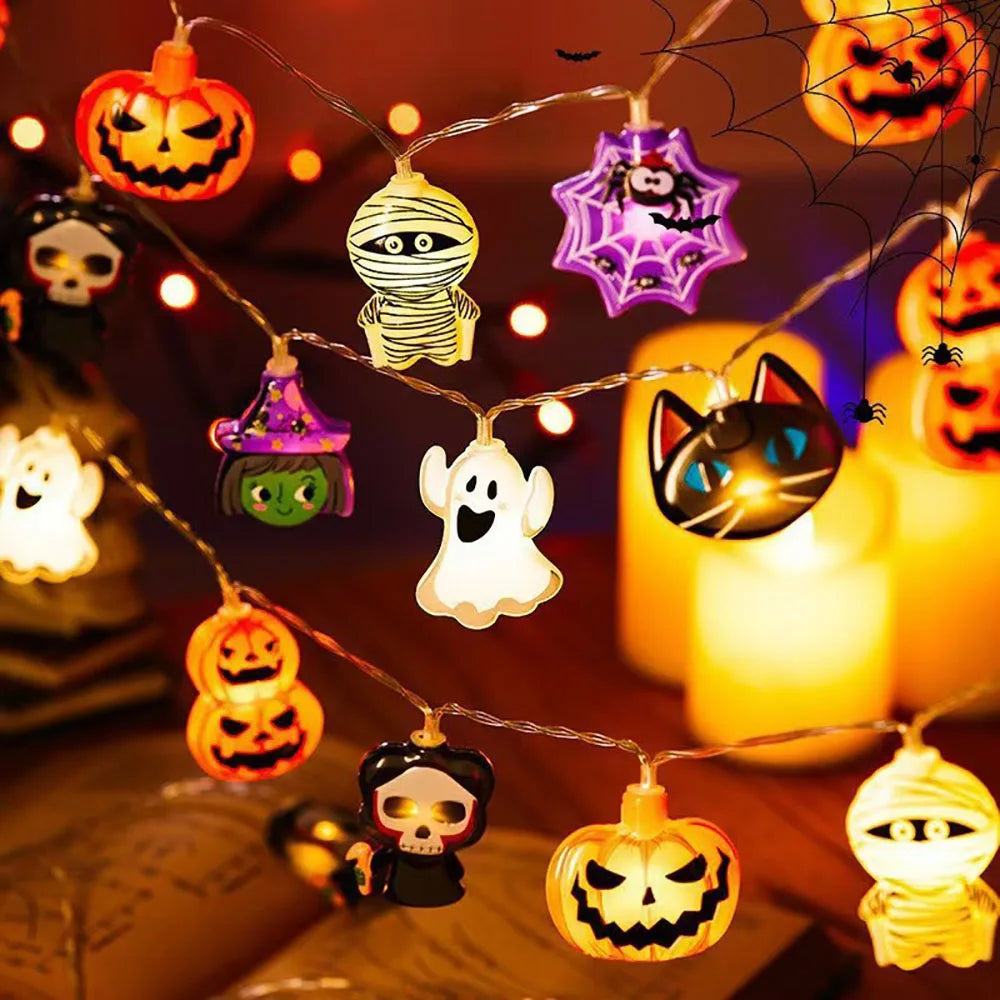 Spooky Halloween LED String Lights – Pumpkins, Ghosts & Spider Web Decor