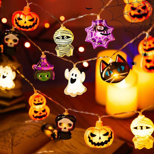 Spooky Halloween LED String Lights – Pumpkins, Ghosts & Spider Web Decor