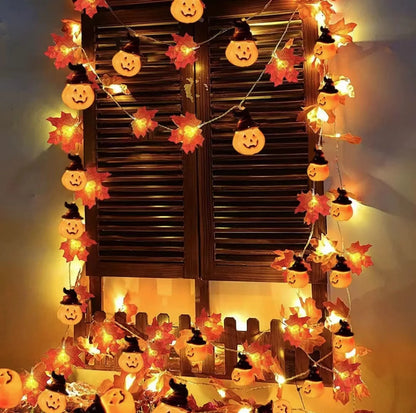 Autumn Maple Leaf & Pumpkin LED Garland – Halloween & Home Decor