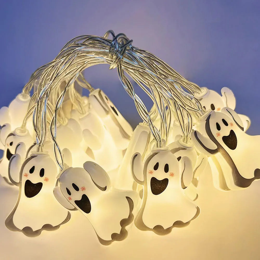Spooky Halloween LED String Lights – Pumpkins, Ghosts & Spider Web Decor