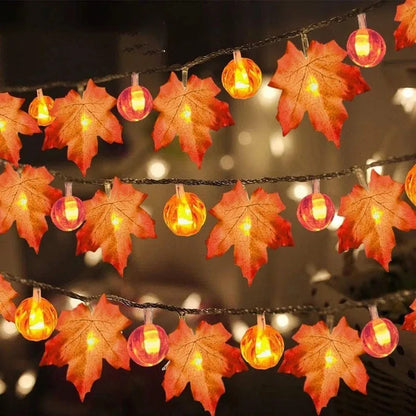 Autumn Maple Leaf & Pumpkin LED Garland – Halloween & Home Decor