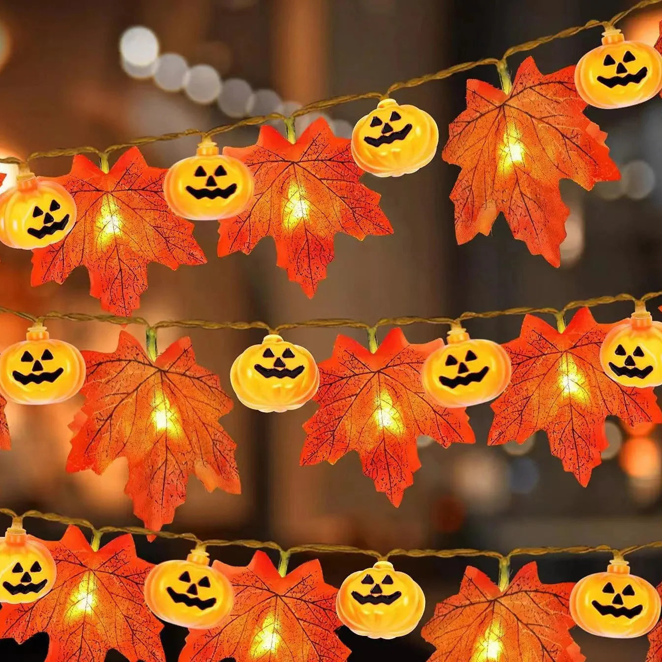 Autumn Maple Leaf & Pumpkin LED Garland – Halloween & Home Decor