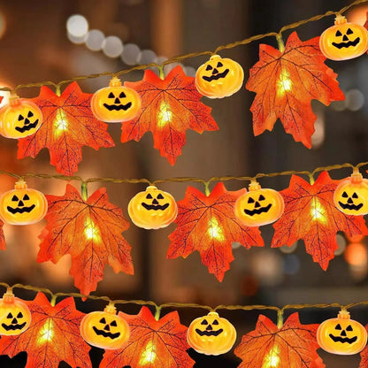Autumn Maple Leaf & Pumpkin LED Garland – Halloween & Home Decor