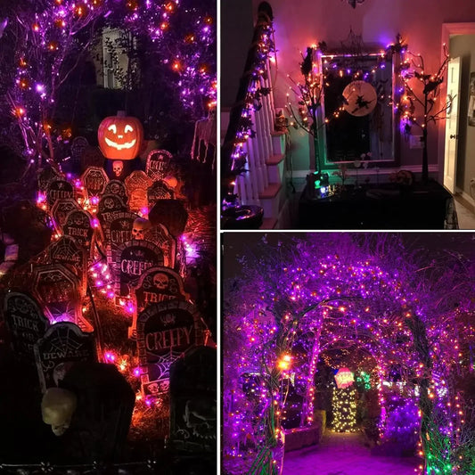 Halloween Purple Fairy String Lights – 100/200 LED Black Wire, 8 Modes for Party & Holiday Decor
