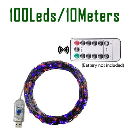 Halloween Purple Fairy String Lights – 100/200 LED Black Wire, 8 Modes for Party & Holiday Decor
